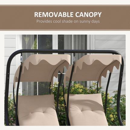 Canopy Swing Chair Two-Seater Garden Outdoor Relax Seat with Cushions and Removable Shade Canopy - Beige