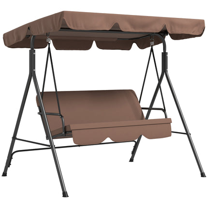 3-Seat Garden Swing Chair with Adjustable Canopy for Patio - Brown