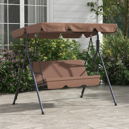 3-Seat Garden Swing Chair with Adjustable Canopy for Patio - Brown