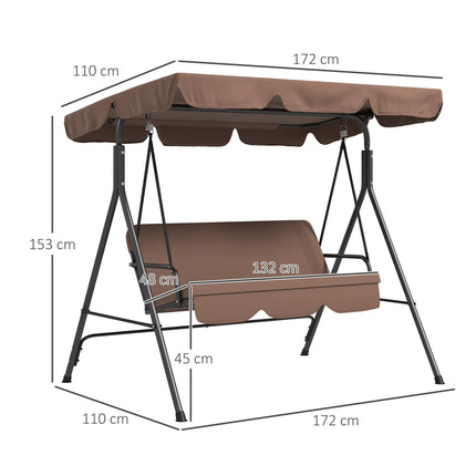 3-Seat Garden Swing Chair with Adjustable Canopy for Patio - Brown