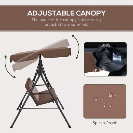 3-Seat Garden Swing Chair with Adjustable Canopy for Patio - Brown