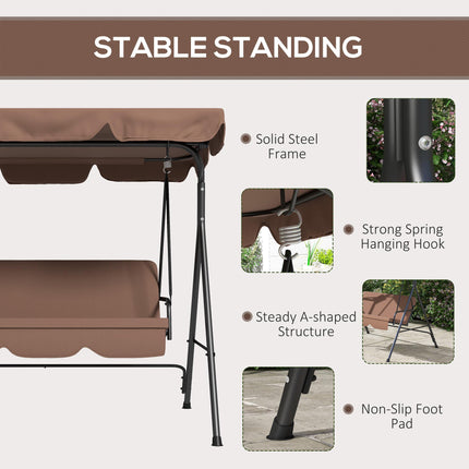 3-Seat Garden Swing Chair with Adjustable Canopy for Patio - Brown