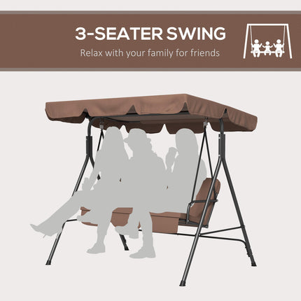 3-Seat Garden Swing Chair with Adjustable Canopy for Patio - Brown