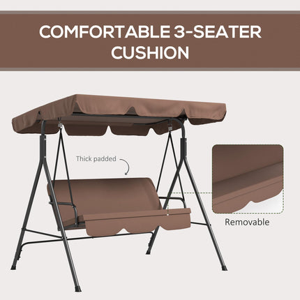 3-Seat Garden Swing Chair with Adjustable Canopy for Patio - Brown
