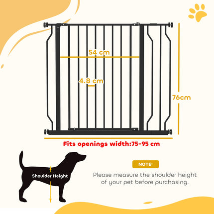Wide Adjustable Dog Safety Gate with Door for Doorways, Hallways & Staircases - Black