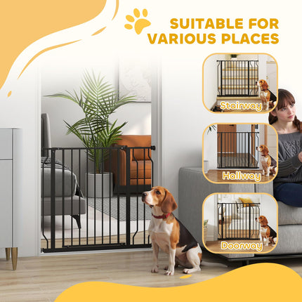 Wide Adjustable Dog Safety Gate with Door for Doorways, Hallways & Staircases - Black