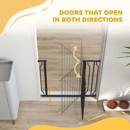Wide Adjustable Dog Safety Gate with Door for Doorways, Hallways & Staircases - Black