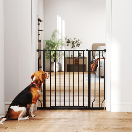 Wide Adjustable Dog Safety Gate with Door for Doorways, Hallways & Staircases - Black
