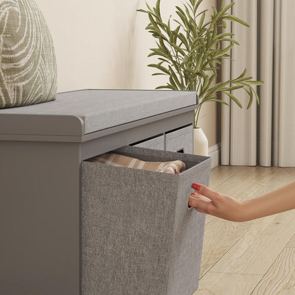 Three-Drawer Shoe Storage Bench with Padded Seat - Grey