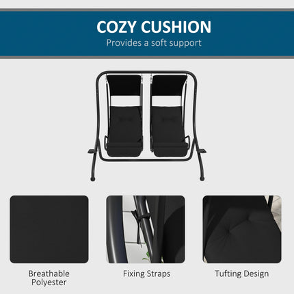 Two-Seat Garden Swing Chair, with Protective Canopy - Black