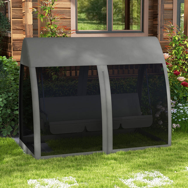 3 Seater 2-in-1 Garden Swing Chair & Bed with Mosquito Net, Water-Resistant Roof - Grey