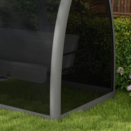 3 Seater 2-in-1 Garden Swing Chair & Bed with Mosquito Net, Water-Resistant Roof - Grey