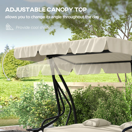 Convertible Three-Seater Swing Chair Bed with Canopy and Cushions - Cream