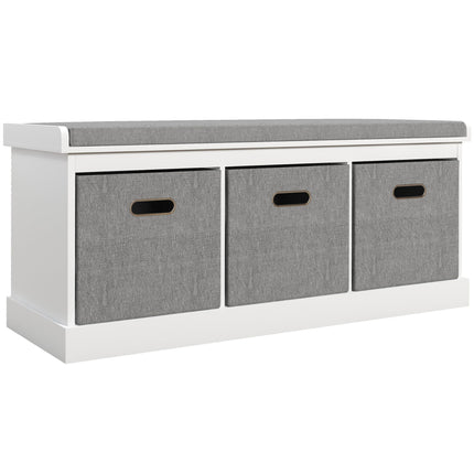 Three-Drawer Shoe Storage Bench with Padded Seat - White