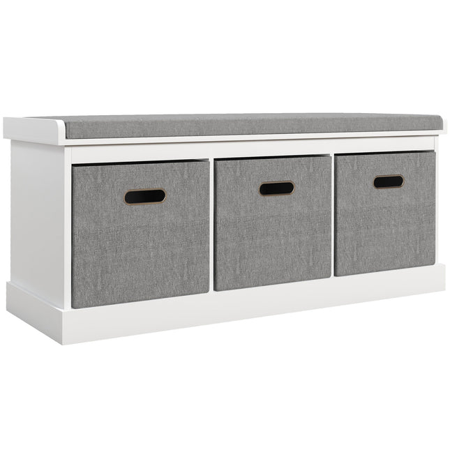 Three-Drawer Shoe Storage Bench with Padded Seat - White