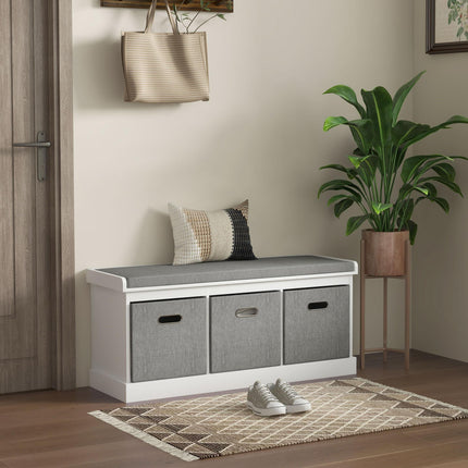Three-Drawer Shoe Storage Bench with Padded Seat - White