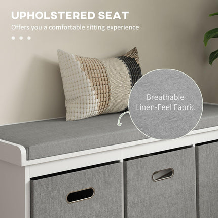 Three-Drawer Shoe Storage Bench with Padded Seat - White