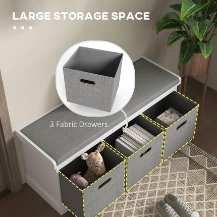 Three-Drawer Shoe Storage Bench with Padded Seat - White