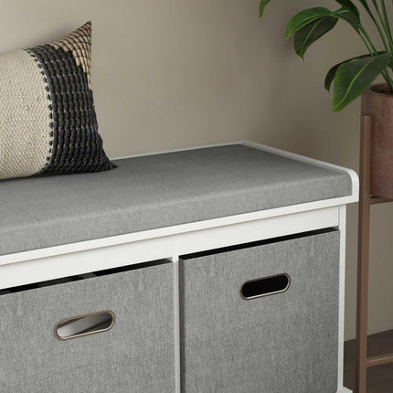 Three-Drawer Shoe Storage Bench with Padded Seat - White