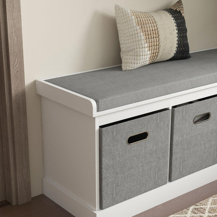 Three-Drawer Shoe Storage Bench with Padded Seat - White
