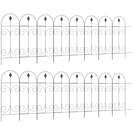 Decorative Garden Fencing, 16PCs 44in x 25ft Outdoor Picket Fence Panels, Rustproof Metal Wire Landscape Flower Bed Border Edging, Black