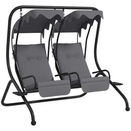 Modern Canopy Garden Swing Chair with 2 Seats, Cushions & Removable Shade Canopy - Grey