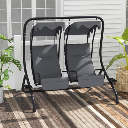 Modern Canopy Garden Swing Chair with 2 Seats, Cushions & Removable Shade Canopy - Grey