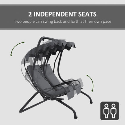 Modern Canopy Garden Swing Chair with 2 Seats, Cushions & Removable Shade Canopy - Grey