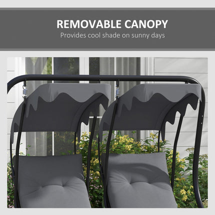 Modern Canopy Garden Swing Chair with 2 Seats, Cushions & Removable Shade Canopy - Grey
