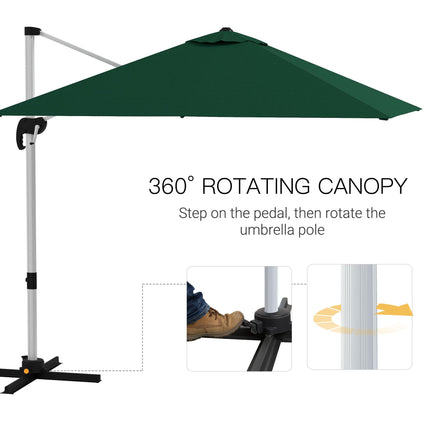 Square Cantilever Garden Parasol with Five-Position Adjustable Canopy - Green