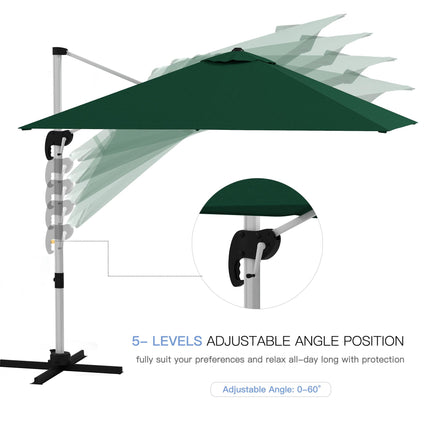 Square Cantilever Garden Parasol with Five-Position Adjustable Canopy - Green
