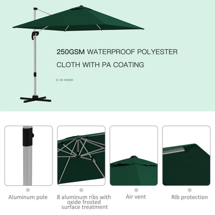 Square Cantilever Garden Parasol with Five-Position Adjustable Canopy - Green