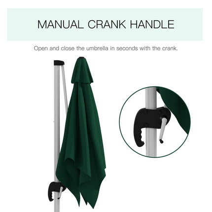 Square Cantilever Garden Parasol with Five-Position Adjustable Canopy - Green