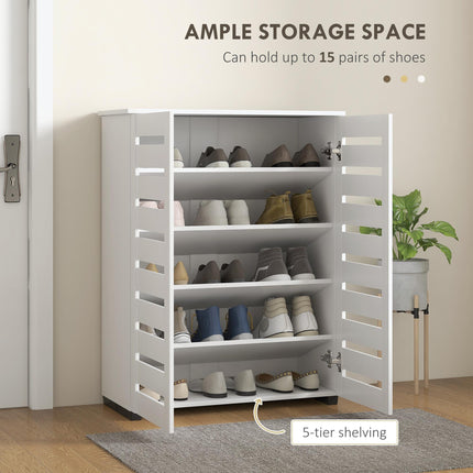 Narrow Shoe Cabinet for Entryway, 5-Tier Slim Shoe Storage Cabinet with 2 Slatte