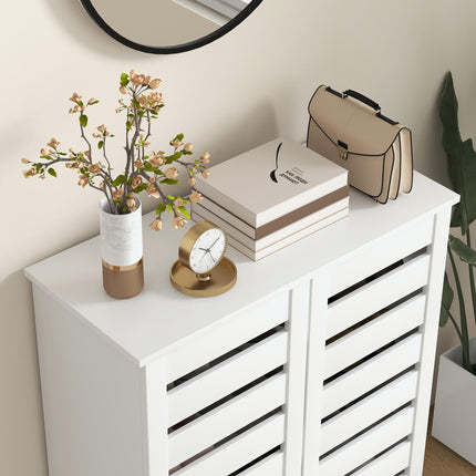 Narrow Shoe Cabinet for Entryway, 5-Tier Slim Shoe Storage Cabinet with 2 Slatte