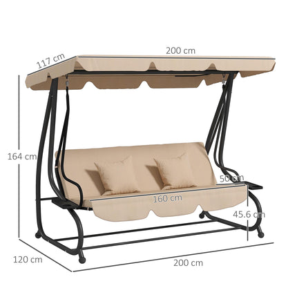 Three-Person Garden Swing Chair with Adjustable Canopy - Light Brown