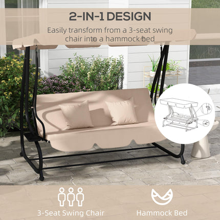 Three-Person Garden Swing Chair with Adjustable Canopy - Light Brown