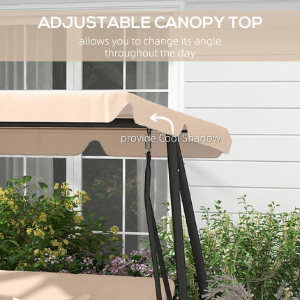 Three-Person Garden Swing Chair with Adjustable Canopy - Light Brown