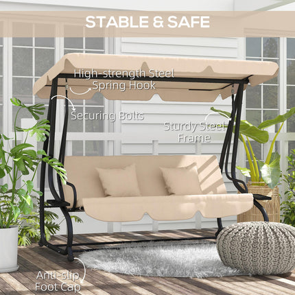 Three-Person Garden Swing Chair with Adjustable Canopy - Light Brown