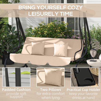 Three-Person Garden Swing Chair with Adjustable Canopy - Light Brown
