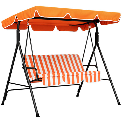 3-Seat Garden Swing Chair with Adjustable Canopy - Orange