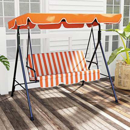 3-Seat Garden Swing Chair with Adjustable Canopy - Orange