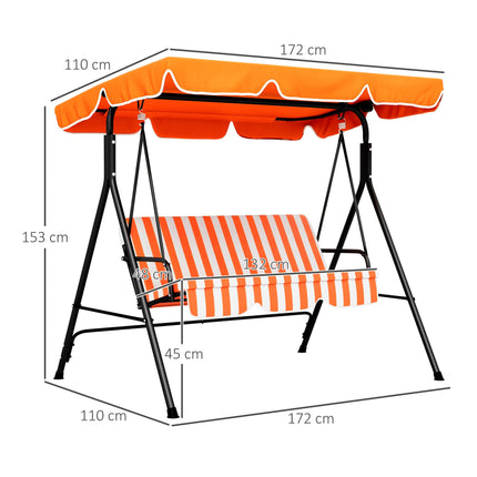 3-Seat Garden Swing Chair with Adjustable Canopy - Orange