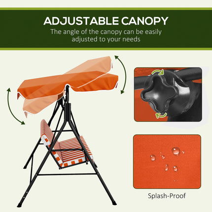 3-Seat Garden Swing Chair with Adjustable Canopy - Orange