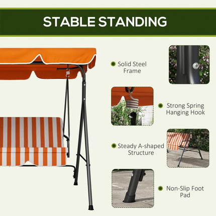 3-Seat Garden Swing Chair with Adjustable Canopy - Orange