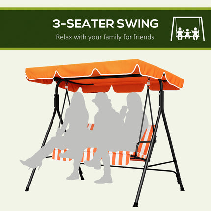 3-Seat Garden Swing Chair with Adjustable Canopy - Orange