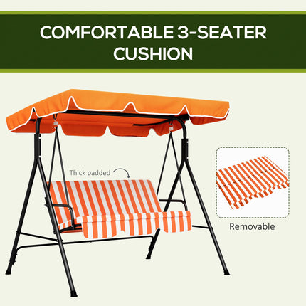 3-Seat Garden Swing Chair with Adjustable Canopy - Orange