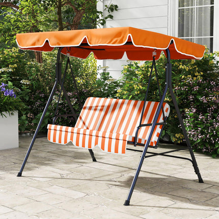 3-Seat Garden Swing Chair with Adjustable Canopy - Orange