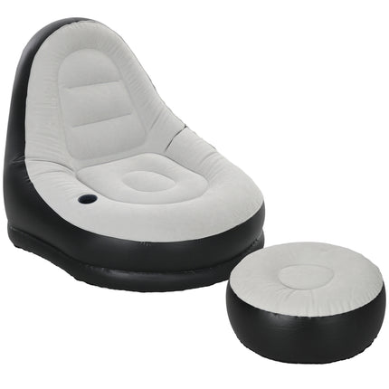 Inflatable Sofa Chair and Footstool Set with Cup Holder for Gaming, Reading, and Movies - Grey