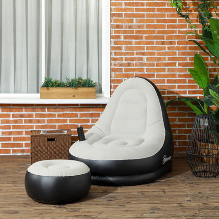 Inflatable Sofa Chair and Footstool Set with Cup Holder for Gaming, Reading, and Movies - Grey